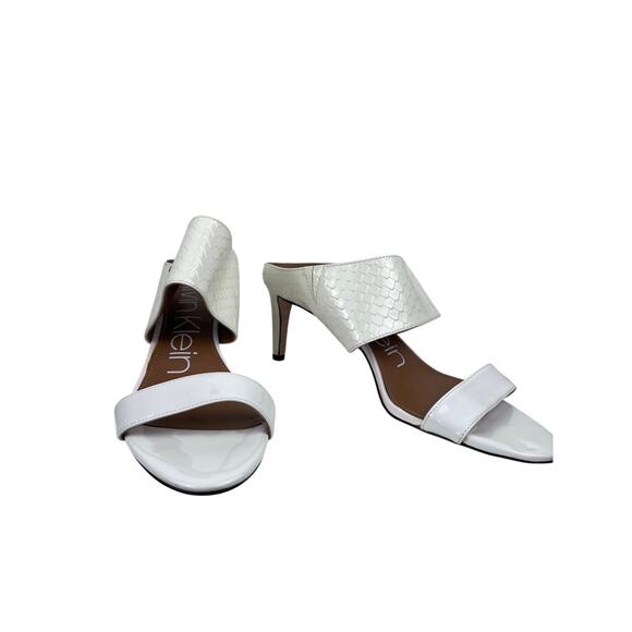 Calvin Klein Shoes - Calvin Klein Women's Cecily white patent leather python slide sandals heels NWOT